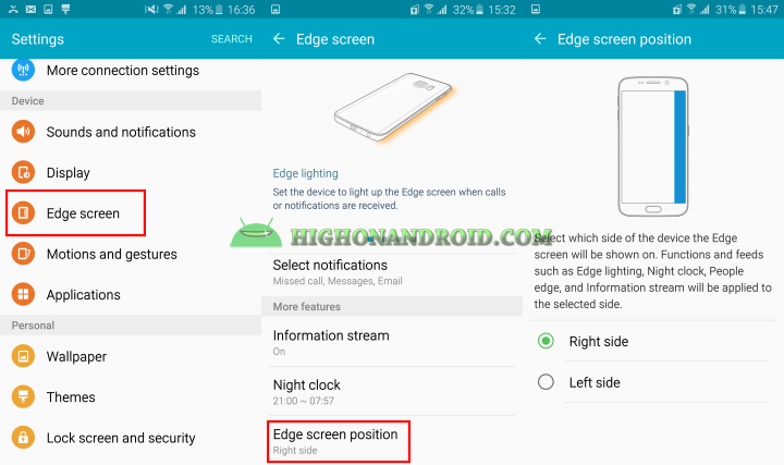 Galaxy S6 Edge Edge Screen position