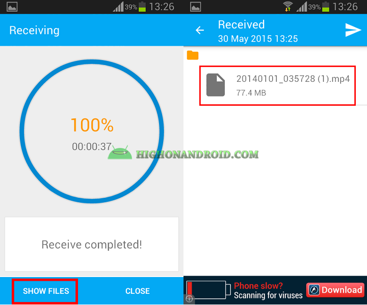 Transfer large files between two android devices with Superbeam 13
