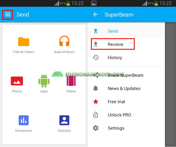 Transfer large files between two android devices with Superbeam 2