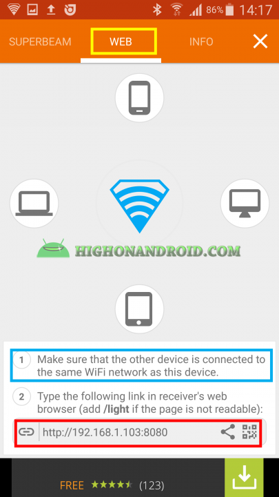 Transfer large files between two android devices with Superbeam 9