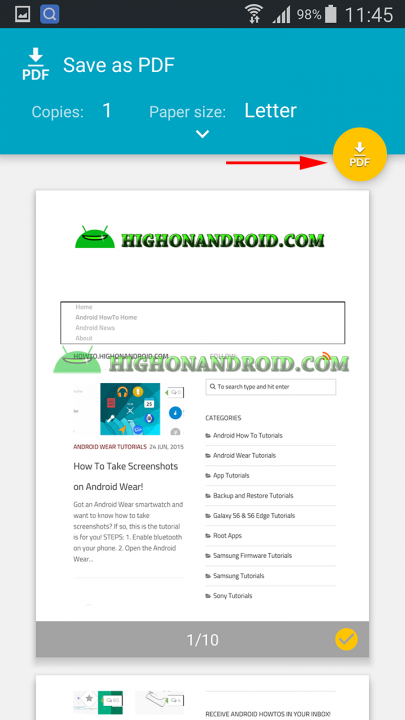 Covert Web Pages to PDF file on Android 5