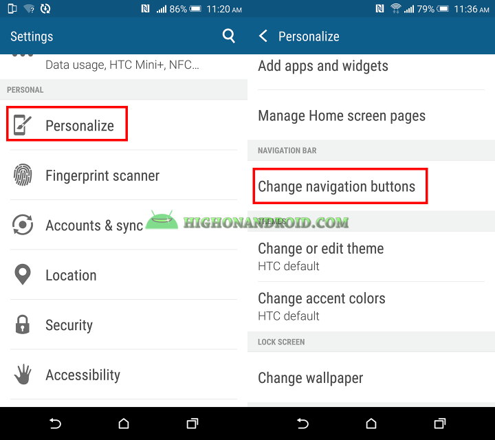 How To Customize and Change Navigation Bar buttons on htc one m9 plus