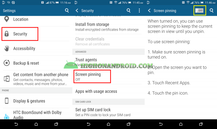 How To Enable Screen pinning feature on htc one m9 plus