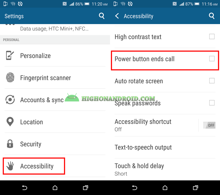 How To End calls with power button on htc one m9 plus