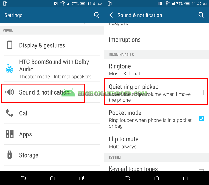 How to lower ringtone volume when picking up on htc one m9 plus