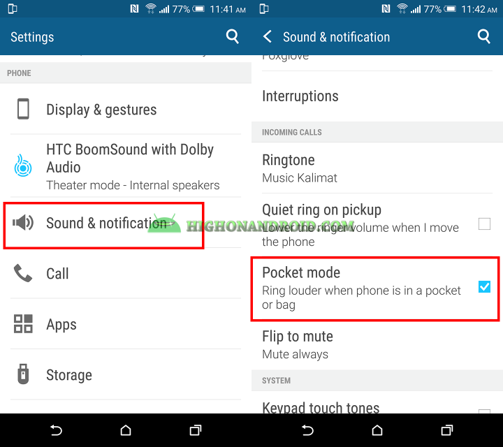 How to use enable pocket mode on htc one m9 plus