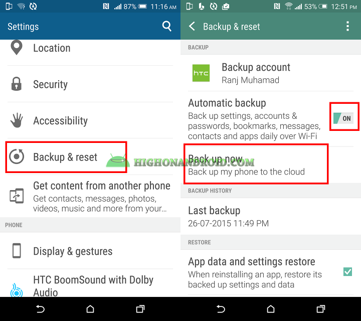 backup contacts, messages, settings, password, bookmarks , apps on htc one m9 plus 3