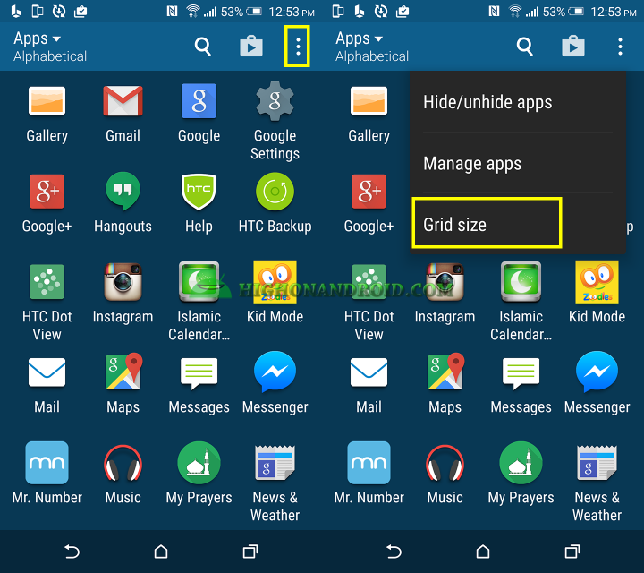 how to change grid size on htc one m9 plus