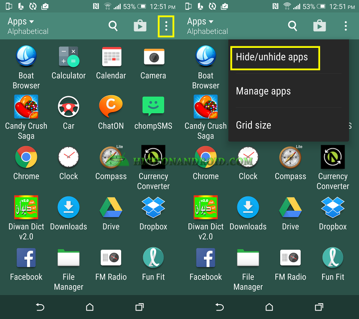 how to hide unhide apps on htc one m9 plus