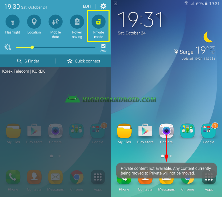 How To hide contents on galaxy note 5 using private mode 8