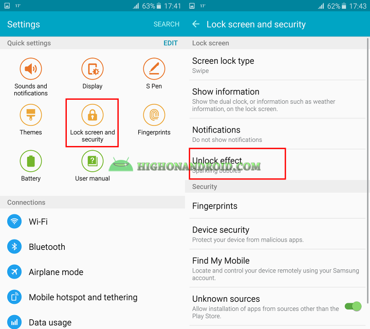 how to change unlock effect on galaxy note 5