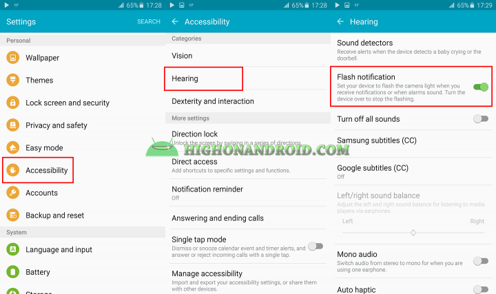 how to turn on flashlight notification on galaxy note 5