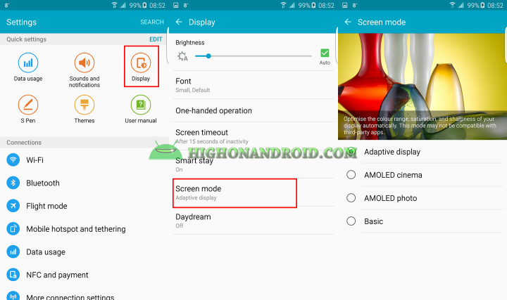 How Set up different screen modes on galaxy note 5