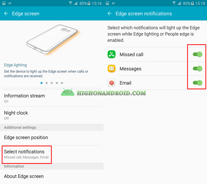 customize edge screen notification on galaxy s6 edge plus