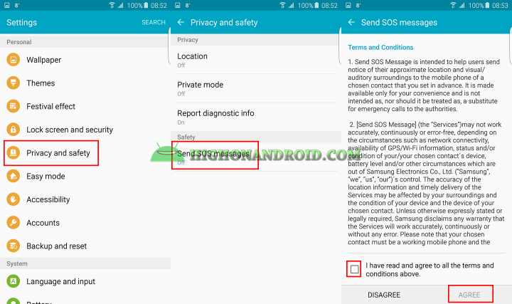 how send SOS Messages on galaxy note 5