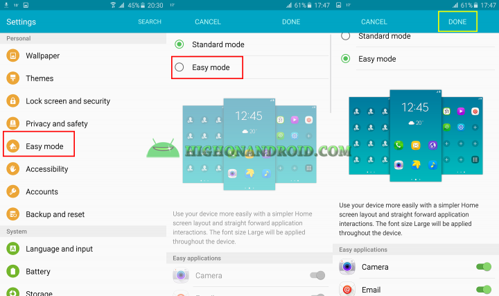 how to enable easy mode on galaxy note 5