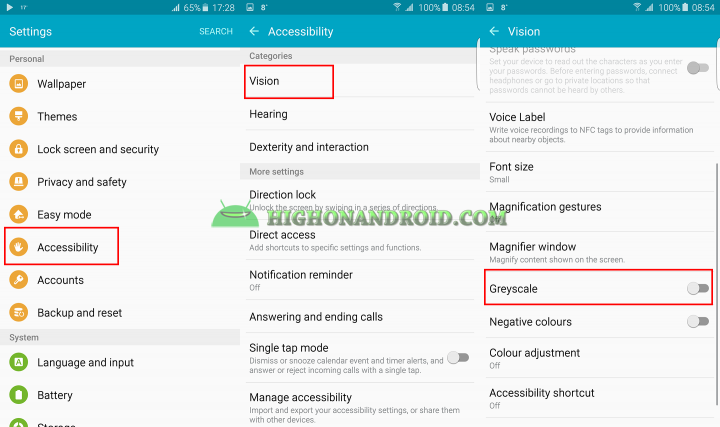 how to enable grayscale mode on galaxy note 5