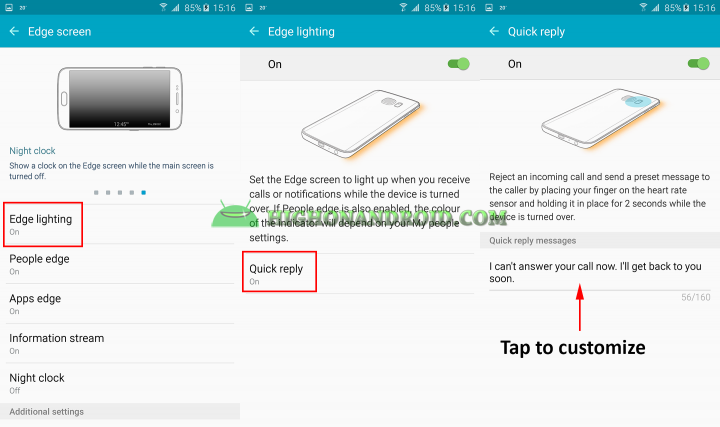 how to set up quick reply on galaxy s6 edge plus