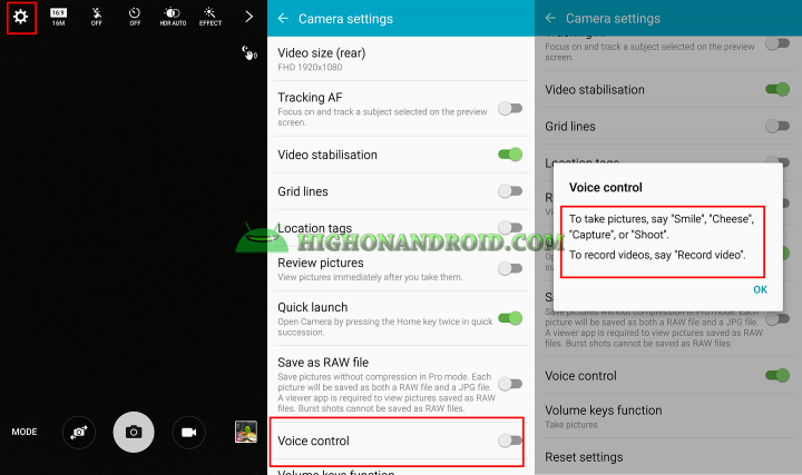 how to take pictures and record videos with voice command on galax note 5 and s6 edge plus